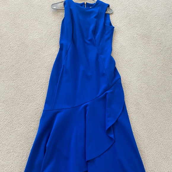 Calvin Klein High Low Wrap Hem Dress Blue Sz 4 - Picture 5 of 7